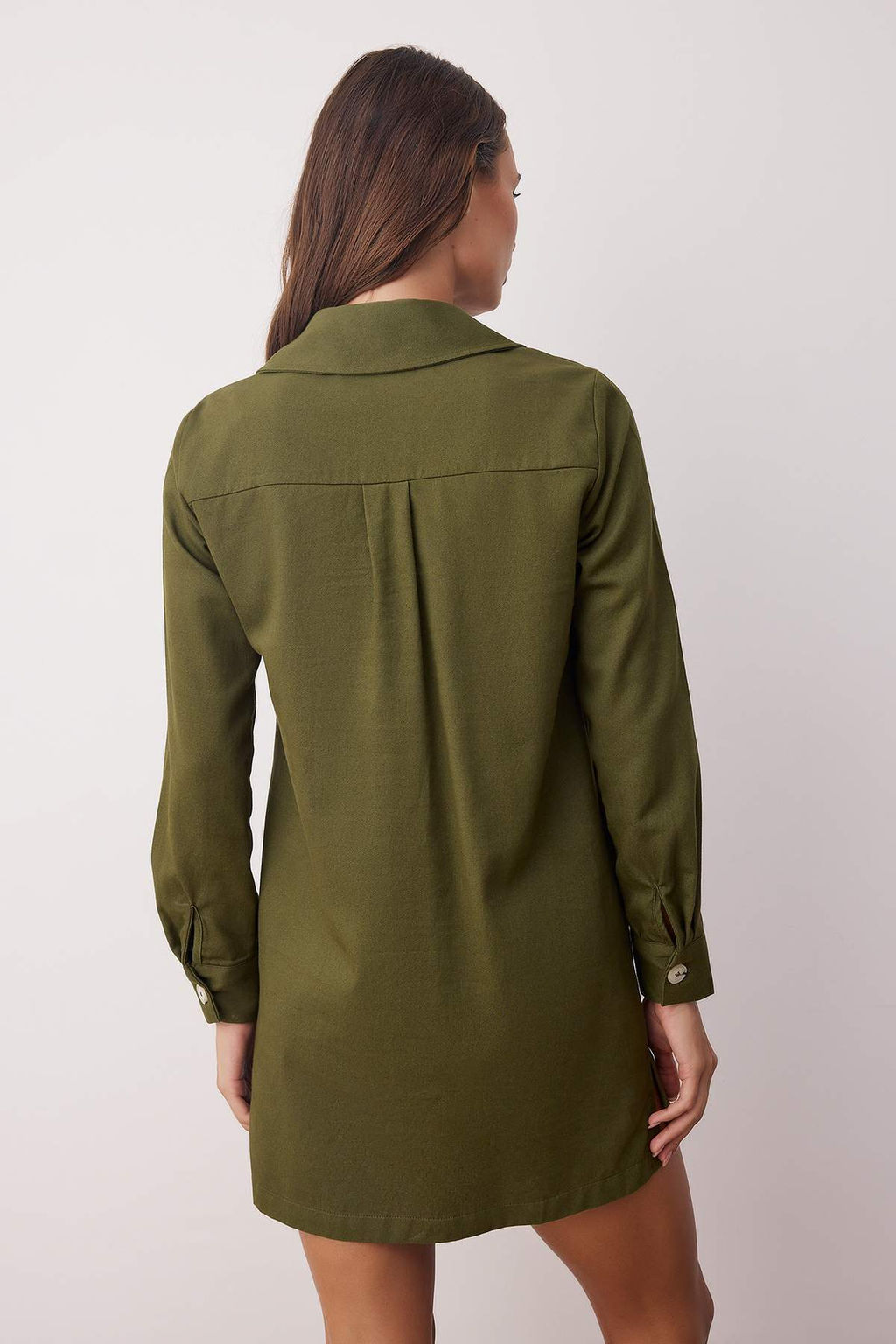 Haki Kus Gozu Baglama Detayl? K?sa / Mini Dokuma Elbise TWOAW26EL00066