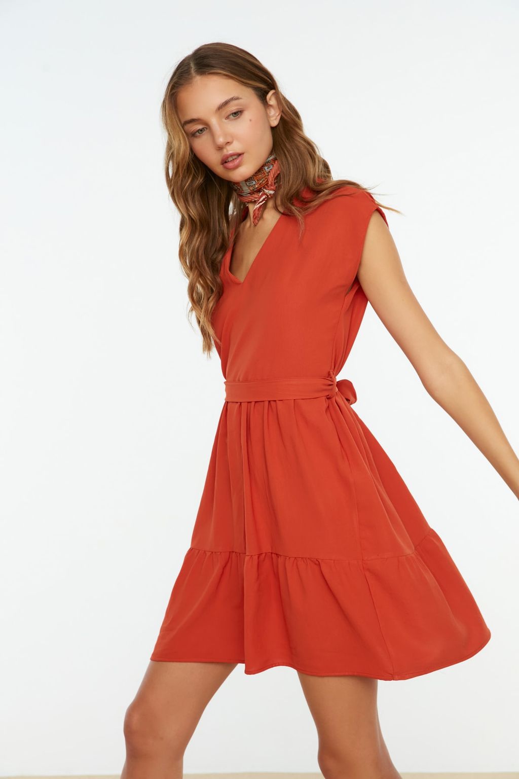 Kiremit Kusakl? Belden Ac?lan Mini Dokuma Elbise TWOSS20EL0628 - Trendyolmilla фото 2