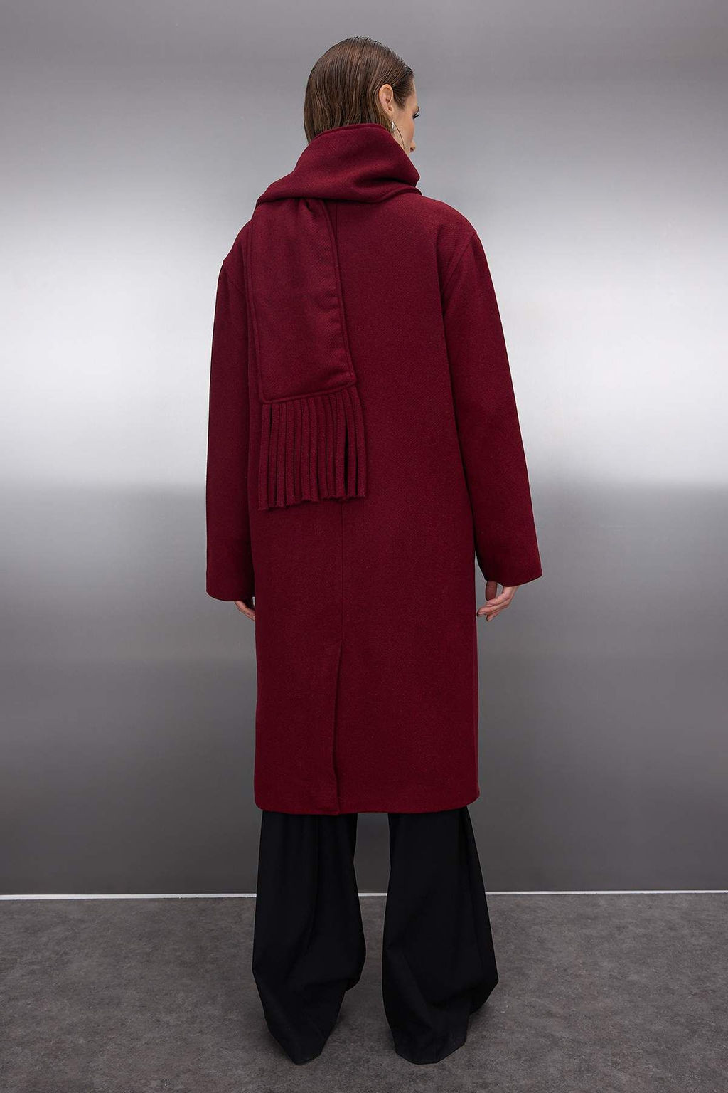 Bordo Sal Detayl? Mono Kapama Oversize Uzun Kase Kaban TWOAW26KB00041 - Trendyolmilla фото 5