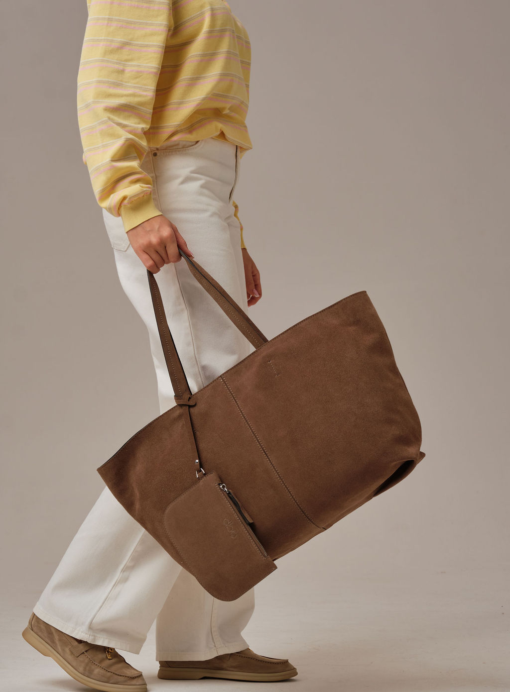 Замшевая сумка шоппер Texas DBR 31390 серо-коричневый  фото 6