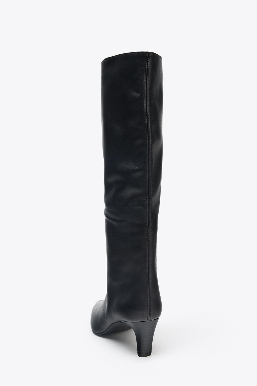 LEATHER KITTEN HEEL BOOTS - Zara фото 5