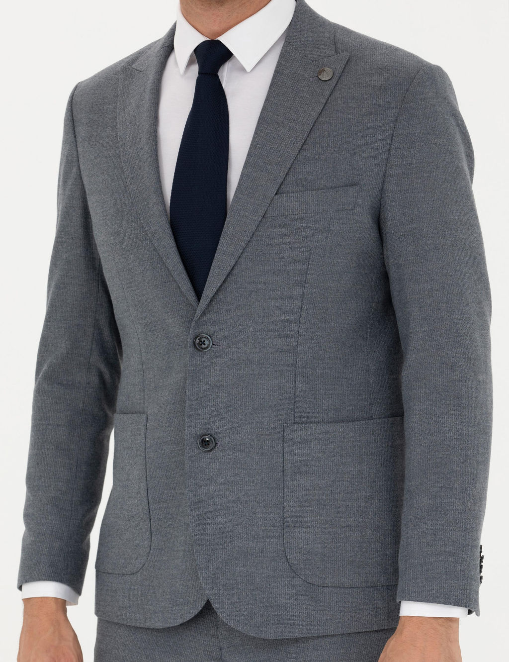 Koyu Mavi Slim Fit _izgili Tak_m Elbise