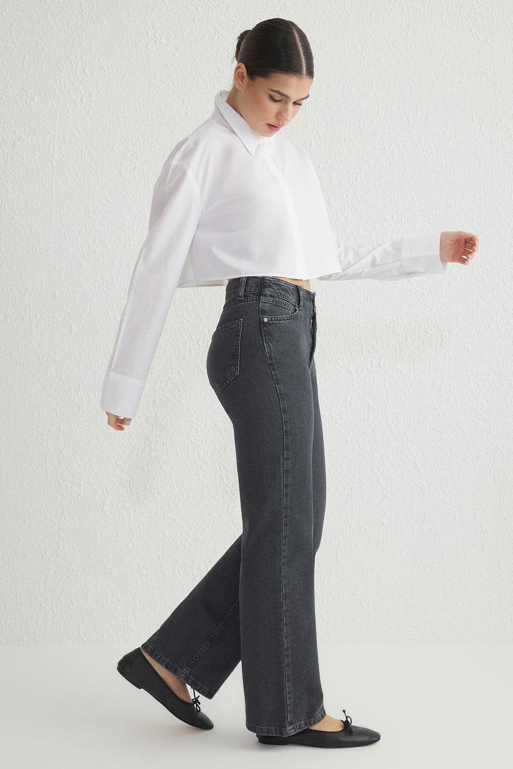 Siyah Yuksek Bel Wide Leg Jeans TWOSS21JE0385 - Trendyolmilla фото 2