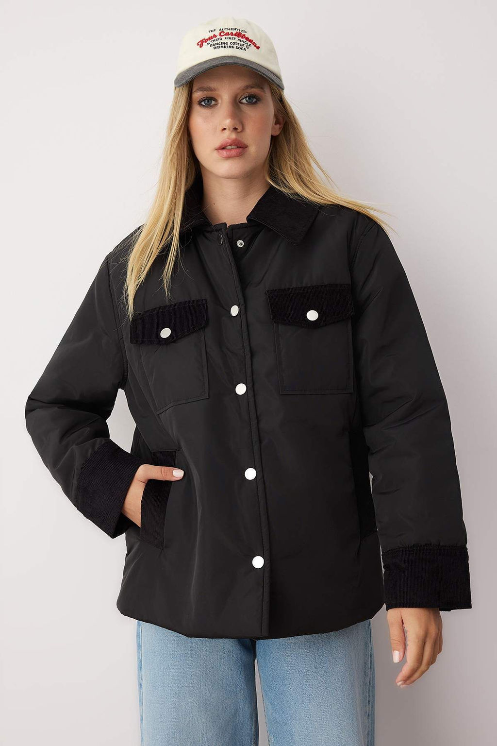 Siyah Regular Kal?p Yakas? Kadife Detayl? Elyafl? Ince Ceket Mont TWOAW26MO00124 - Trendyolmilla фото 2
