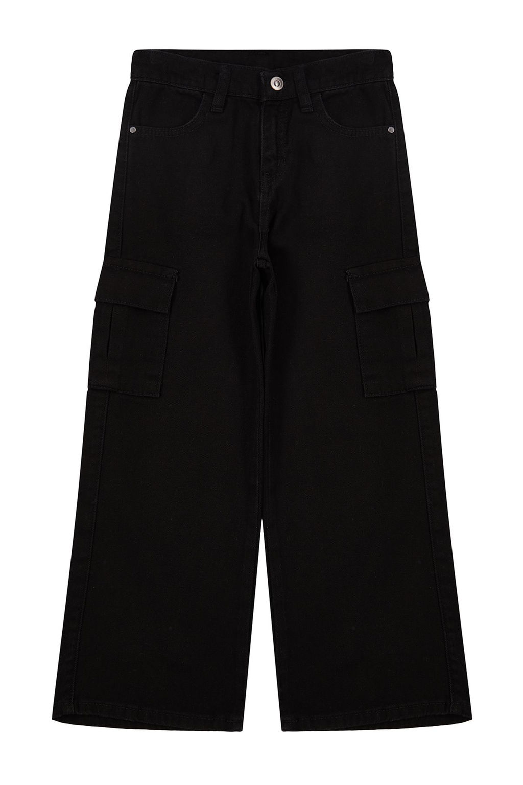 Siyah K?z Cocuk Wide Leg Kargo Cepli Pamuklu Denim Pantolon TKDSS24PL00001 - Trendyolmilla фото 5