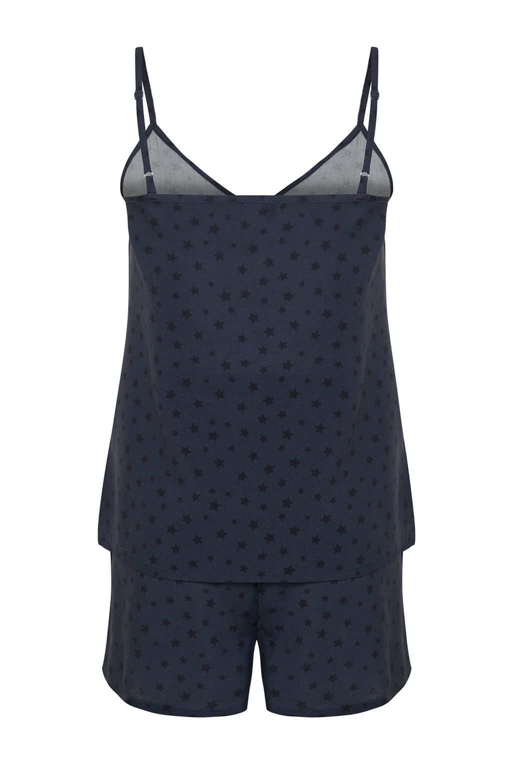 Trendyolmilla Lacivert Y?ld?z Desenli Ip Ask?l? Viskon Sortlu Dokuma Pijama Tak?m? THMSS24PT00189