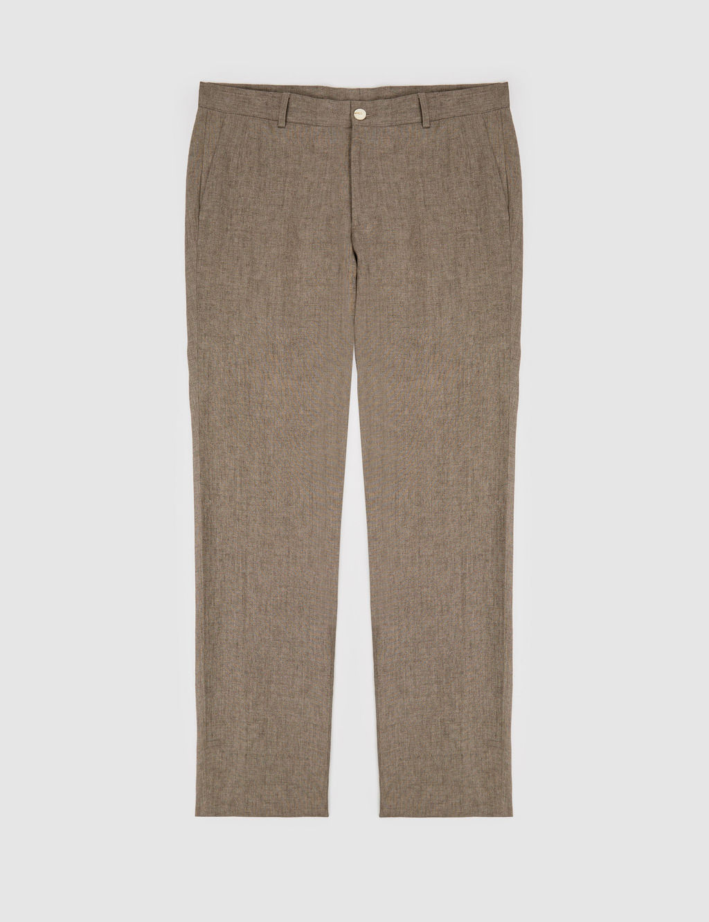Kahverengi Slim Fit Beli Lastikli %100 Keten Pantolon