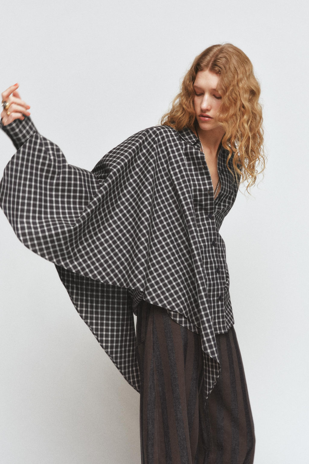 ZW COLLECTION CHECK SHIRT WITH SCARF - Zara фото 3