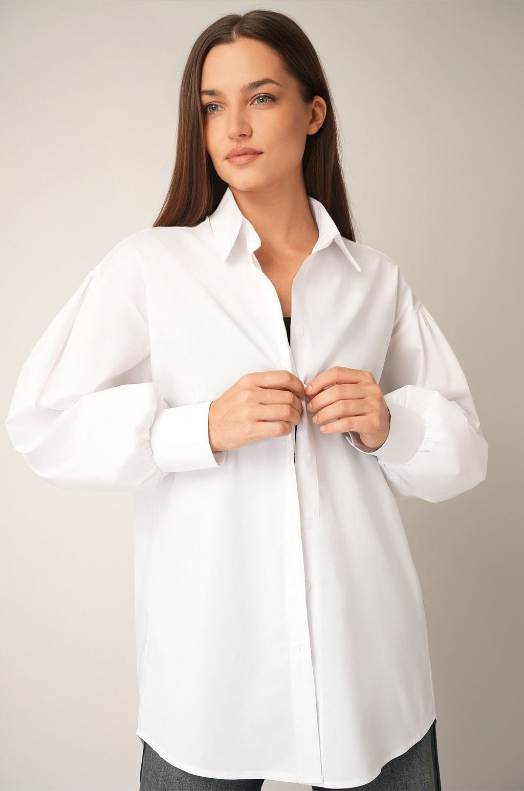 Женская удлиненная рубашка оверсайз с широкими рукавами Happyfox