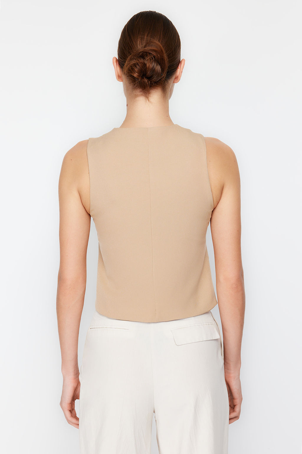 Vizon Fitted Dugmeli Crop Dokuma Yelek TWOSS21YE0009