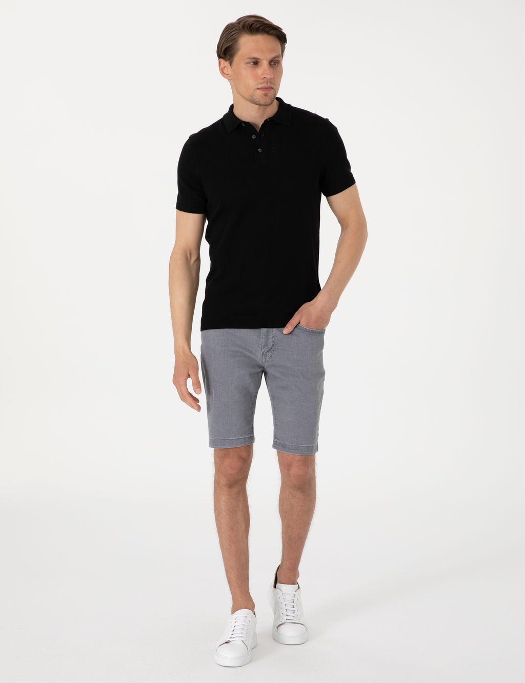Siyah Slim Fit %100 Pamuk Polo Yaka Triko Ti__rt