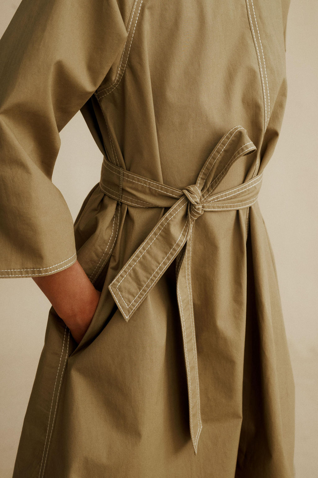 VESTIDO POPEL?N CINTUR?N CREATED BY CARAMEL LONDON X ZARA / Khaki  фото 8