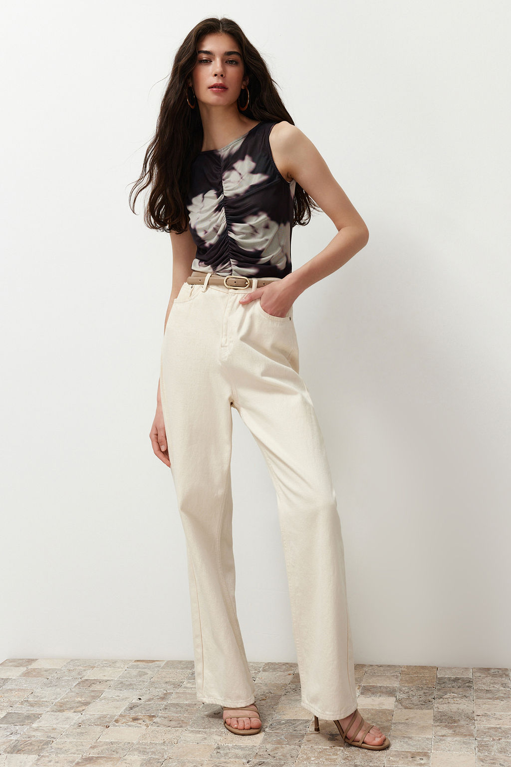 Siyah Soyut Desenli Buzgu/Drape Detayl? Regular/Normal Kal?p Kay?k Yaka Bluz TWOSS24BZ00544 - Trendyolmilla фото 3