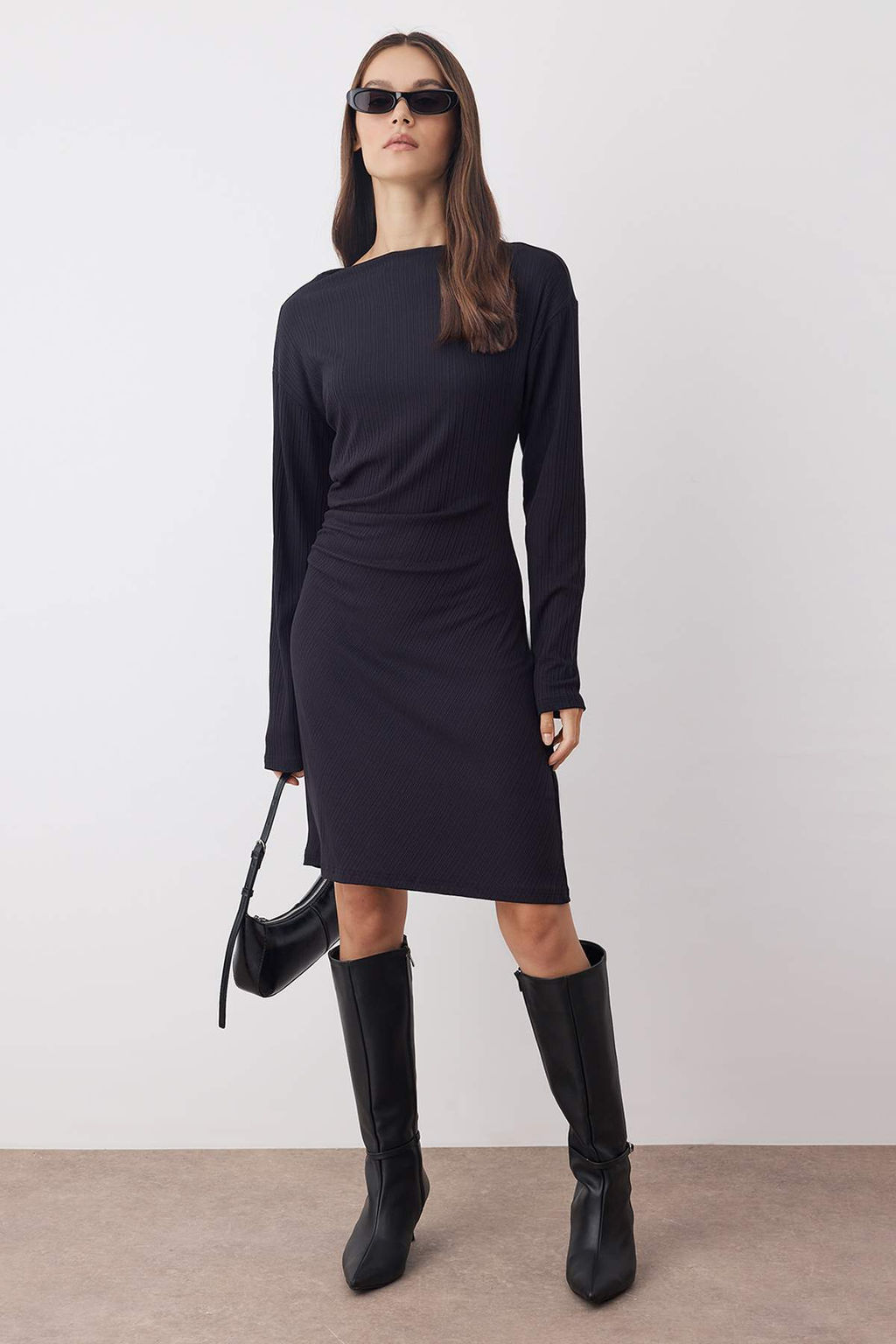 Siyah Duz Buzgu / Drape K?sa / Mini Orme Elbise TWOAW26EL00191