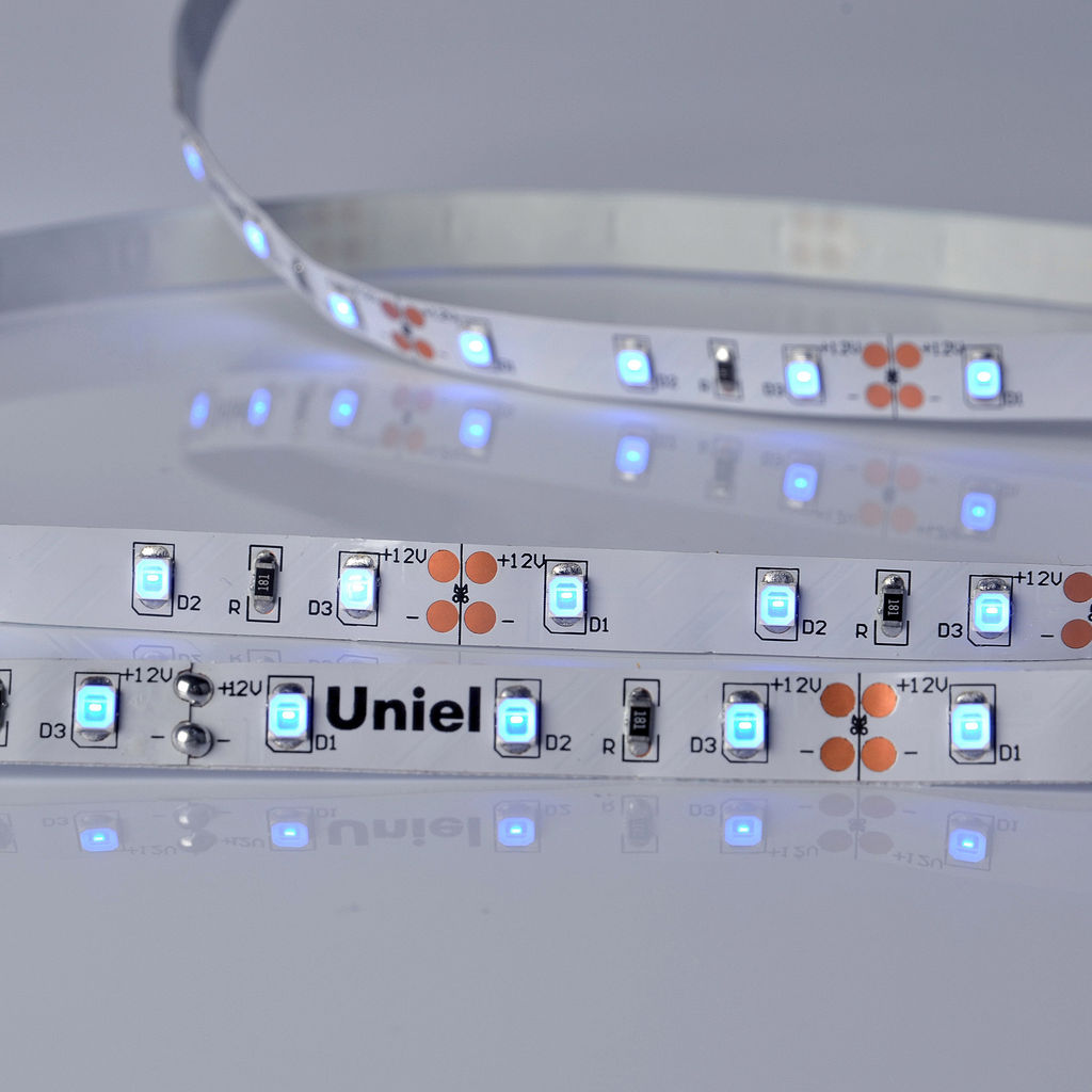 ULS-M11-2835-60LED/m-8mm-IP20-DC12V-4,8W/m-5M-BLUE PROFI Гибкая светодиодная лента на самоклеящейся основе. Катушка 5м. в герметичной упаковке. Синий свет. ТМ Uniel.