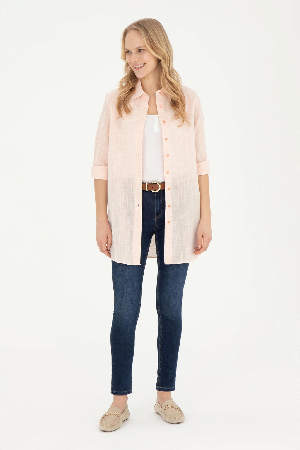 Женская рубашка лососевого цвета с длинным рукавом - U.s. polo assn фото 4