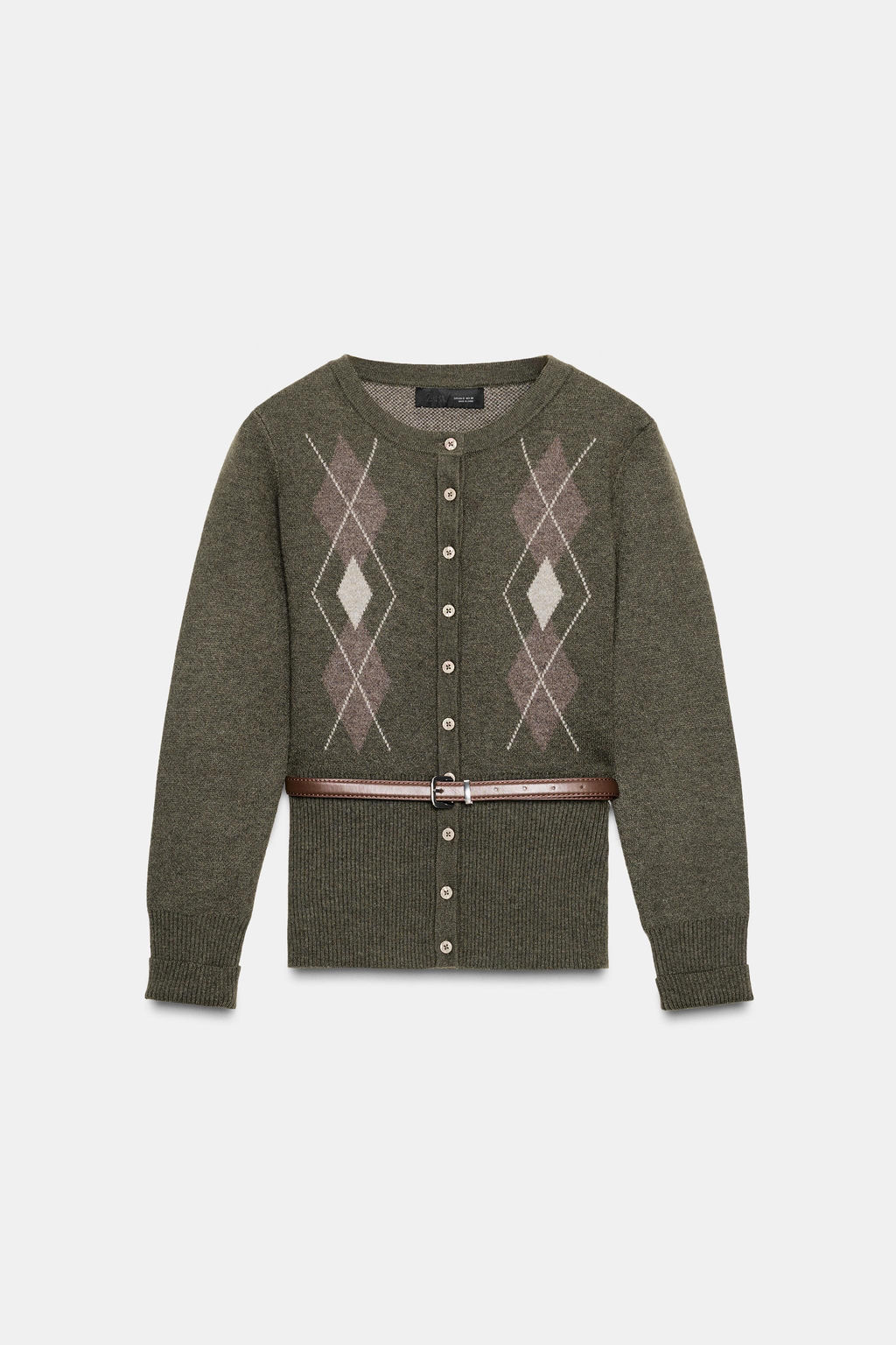 DIAMOND KNIT CARDIGAN WITH BELT - Zara фото 2