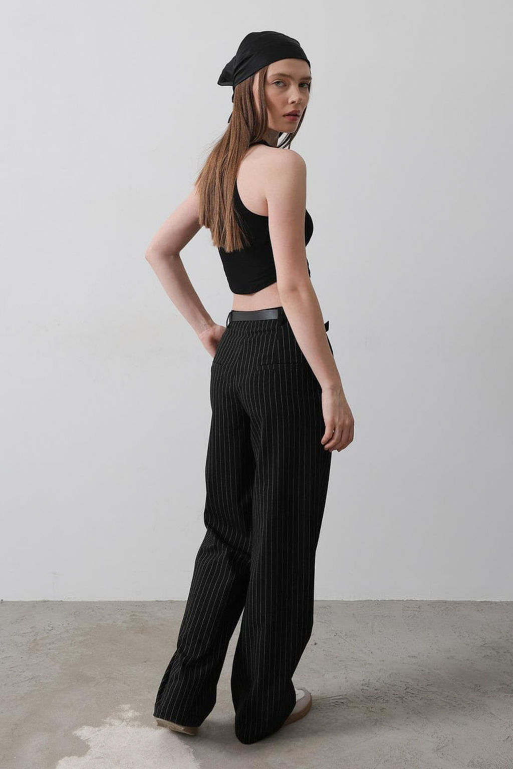Siyah Kemerli Cizgili Wide Leg/Genis Paca Pantolon TWOAW26PL00108