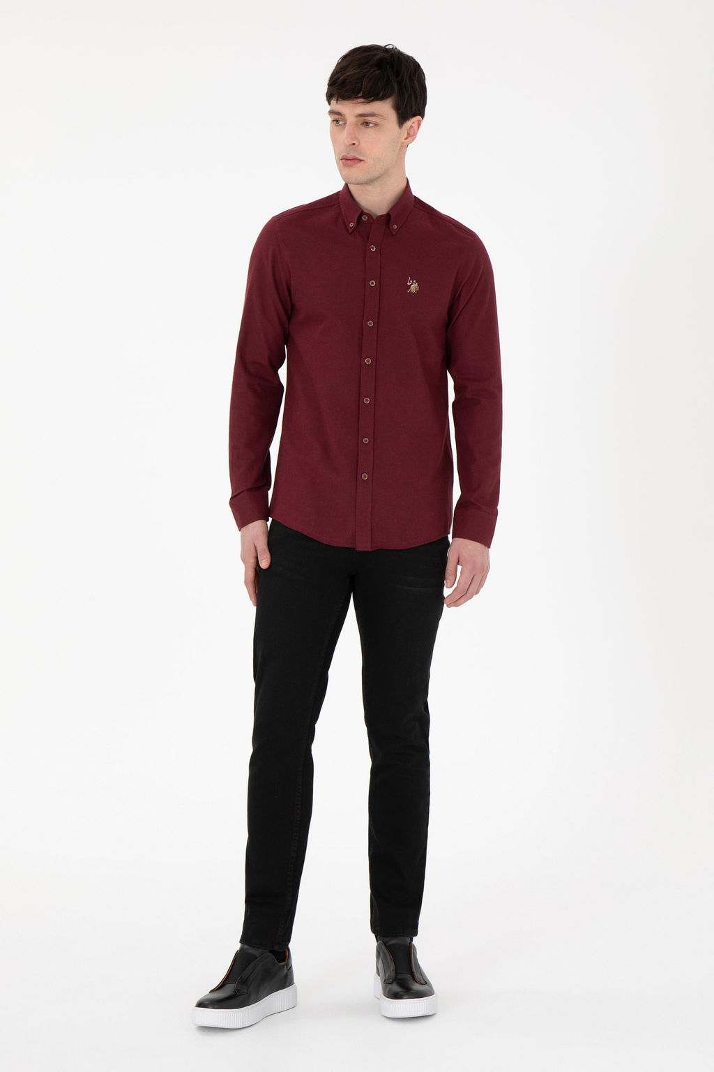 Мужская базовая рубашка бордового цвета с длинным рукавом Неожиданная скидка в корзине - U.s. polo assn фото 5