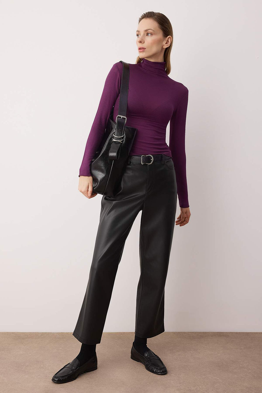 Mor Transparan Dik Yaka Esnek Normal Boy Orme Bluz TWOAW26BZ00266