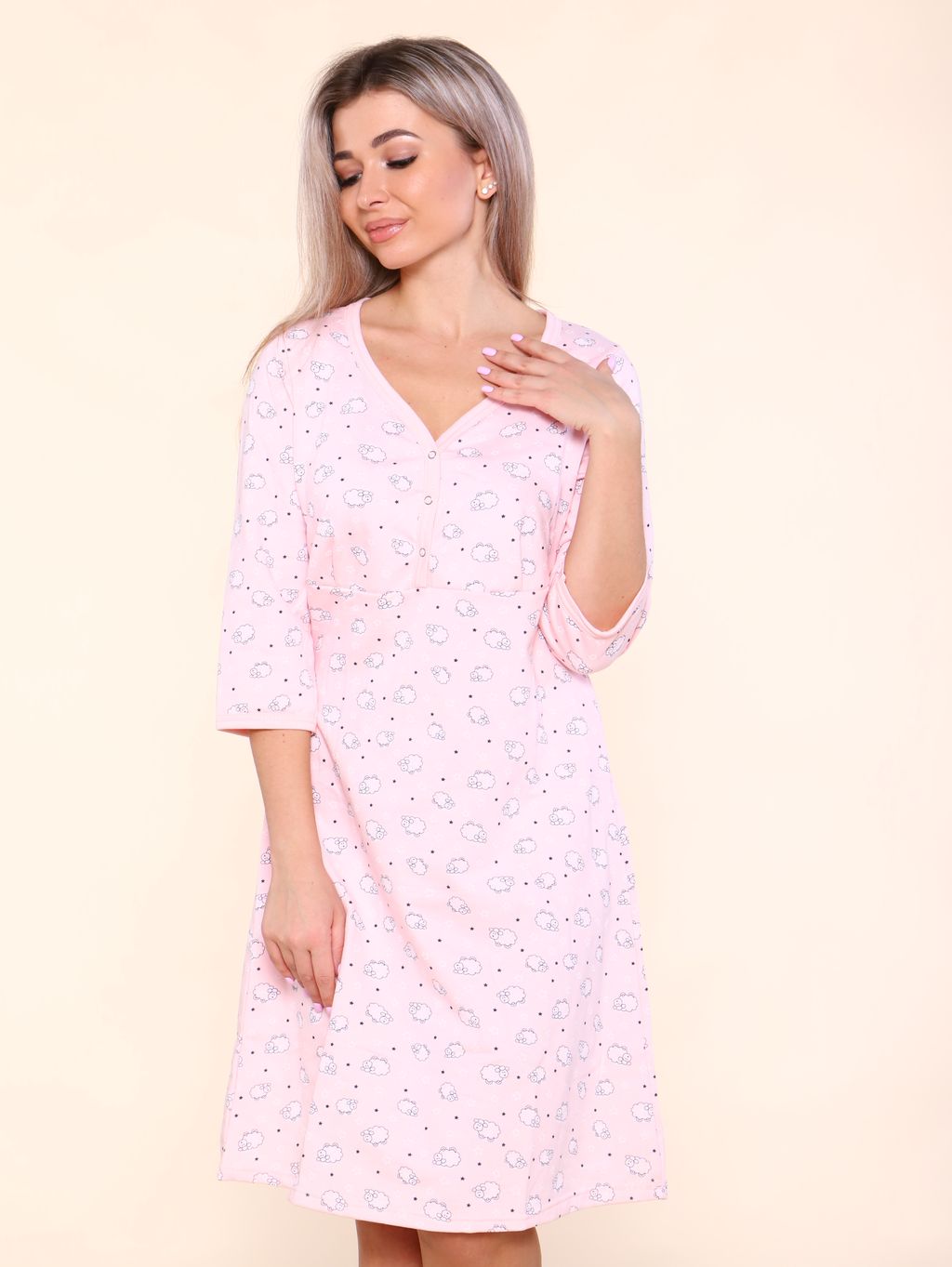 М280 Сорочка теплая футер Арина (розовые барашки) - Иванушка-трикотаж фото 3