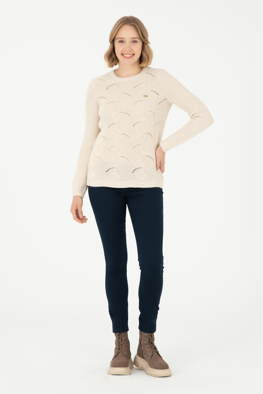 Женский кремовый меланжевый свитер Неожиданная скидка в корзине - U.s. polo assn фото 4