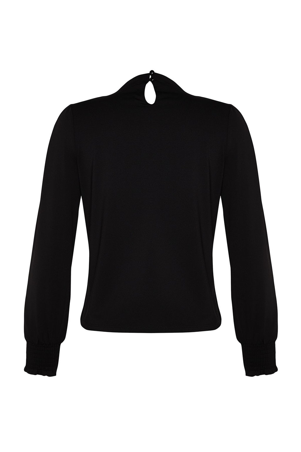 Siyah Dik Yaka Regular Fit Gipe Detayl? Esnek Orme Bluz TWOAW24BZ00022