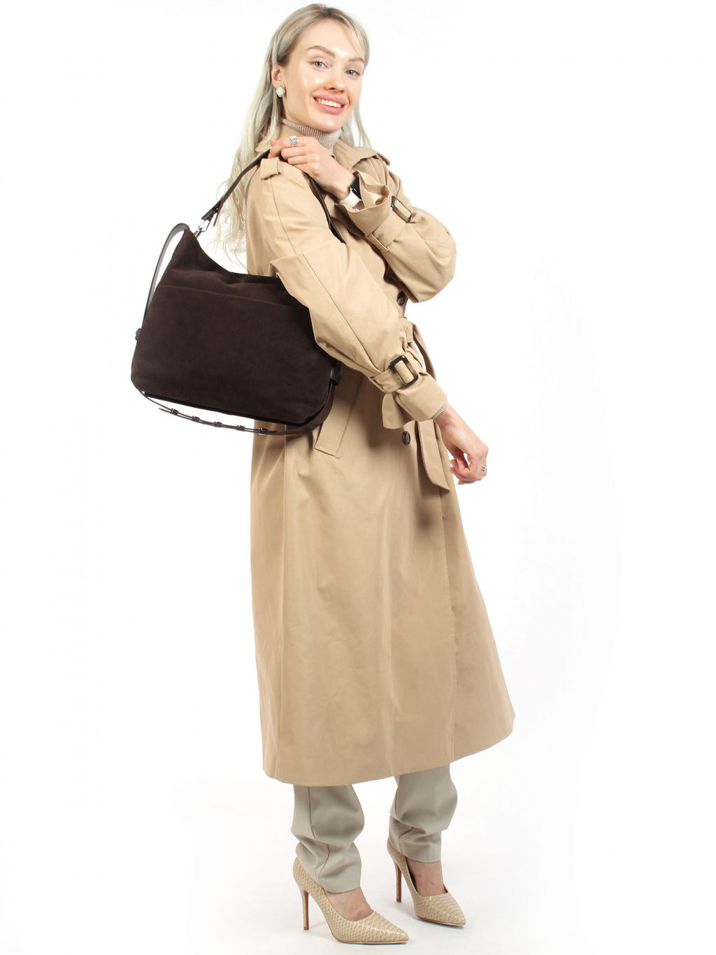 LACCOMA сумка АУ9902-Ф-коричневый натуральная замша хлопок  фото 3