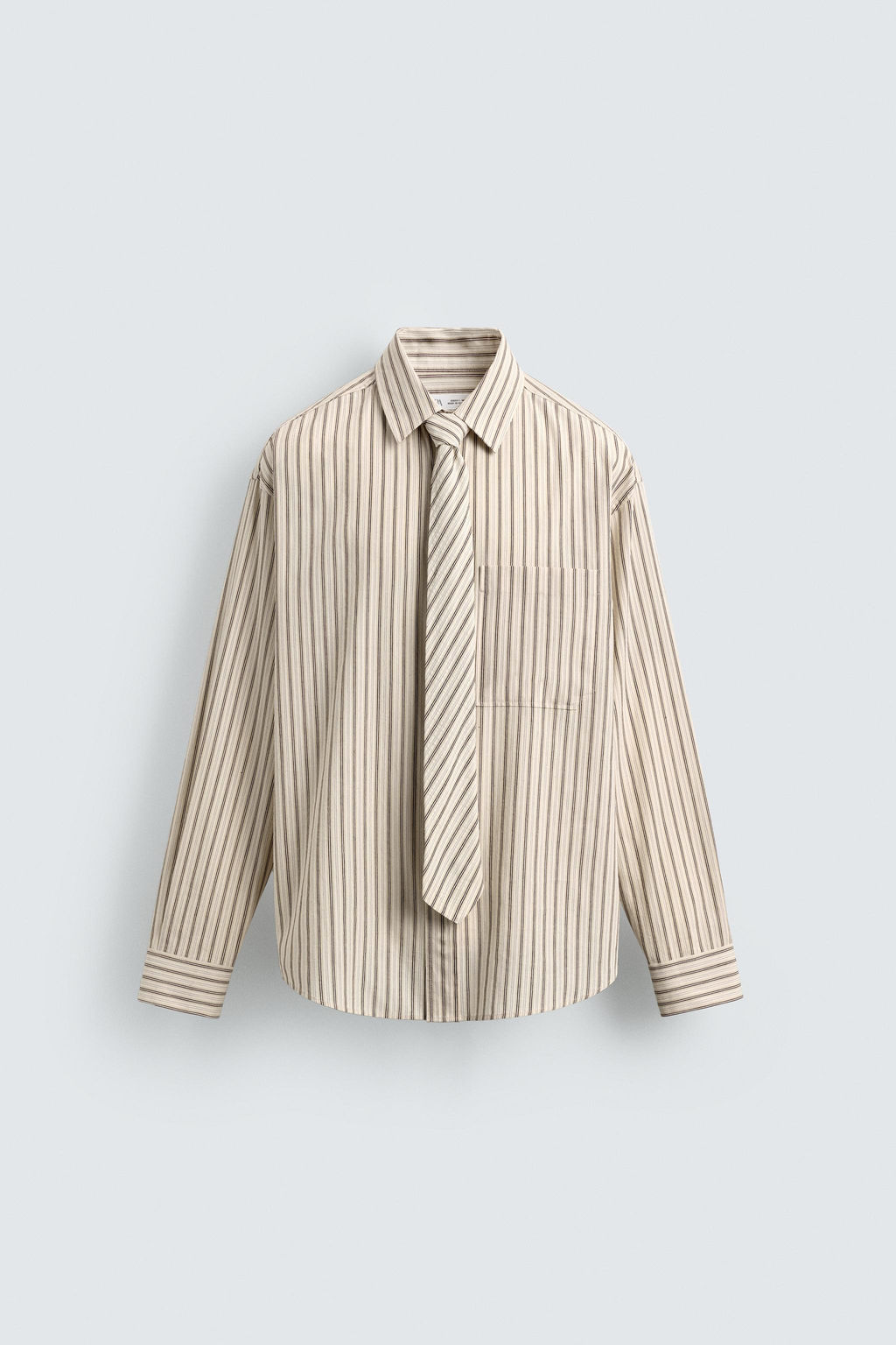 STRIPED SHIRT WITH CONTRAST TIE - Zara фото 7
