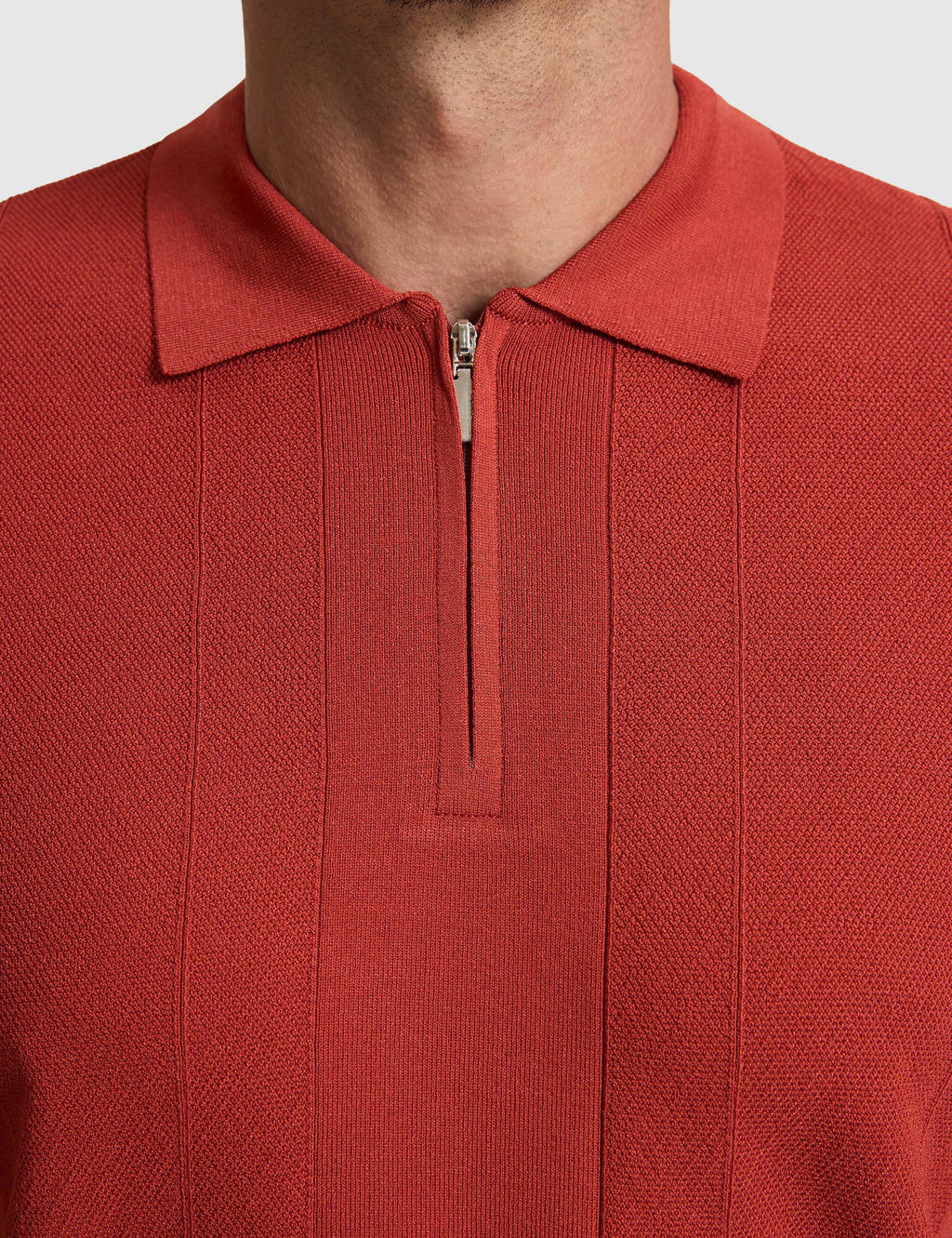 Kiremit Slim Fit Polo Yaka Fermuarl_ Triko Ti__rt