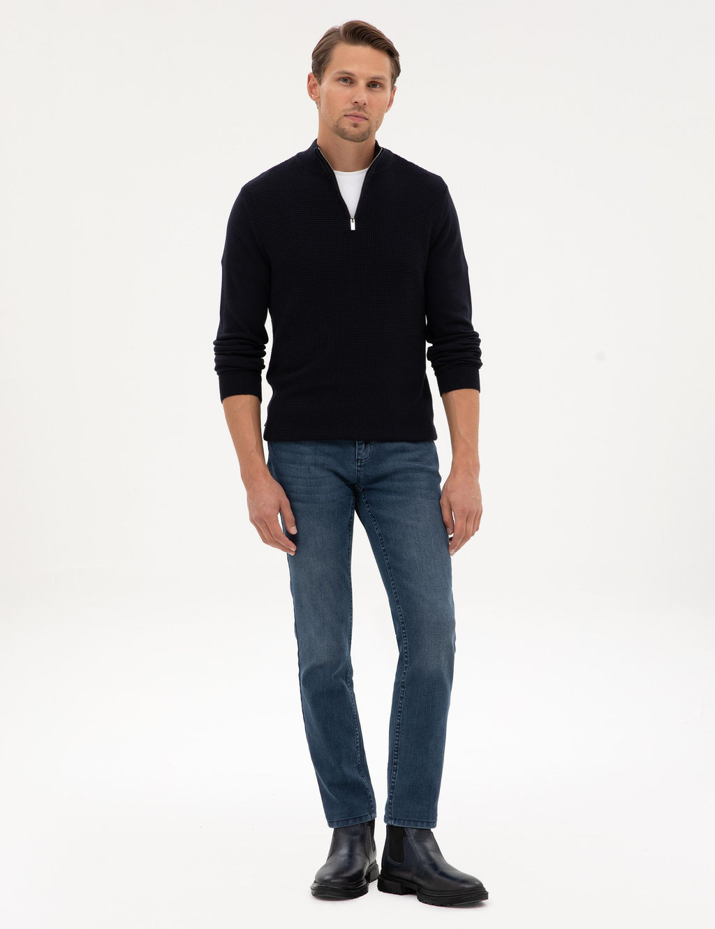 Lacivert Slim Fit Dik Yaka Fermuarl_ Triko Kazak - Pierre cardin фото 4