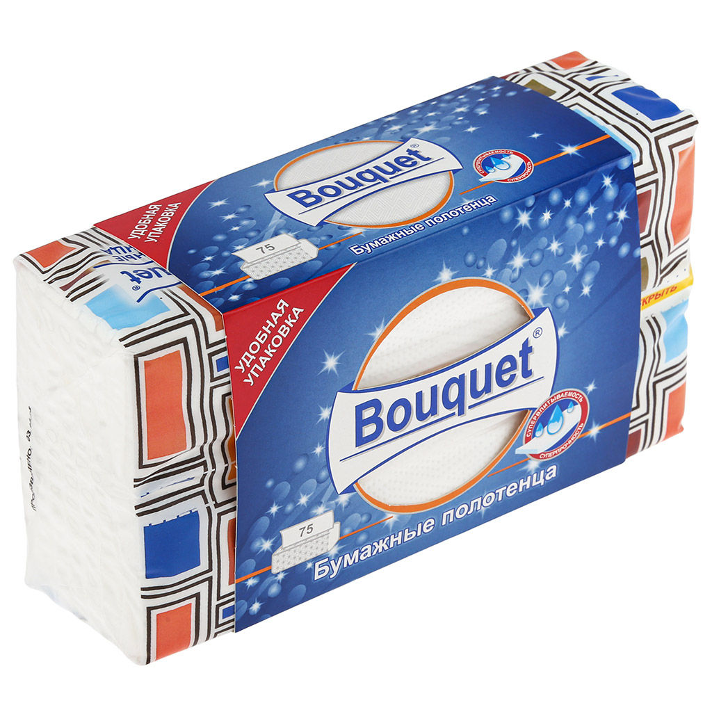 Полотенце бумажное 2-х слойное Bouquet 75л, 23х21,5см (Россия)