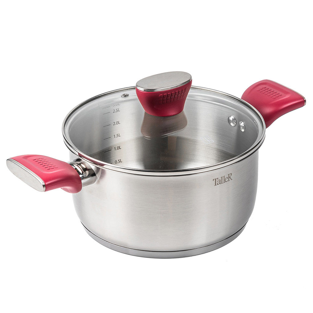 Кастрюля из нержавеющей стали Грейси 2,2л, д18см, h9,4см, s0,5мм, дно s4мм, стеклянная жаропрочная крышка, стальной обод, пароотвод, капсулированное дно, полировка внешняя - матовая, внутренняя - матовая, мерная шкала, бакелитовые ненагревающиеся р - Домашняя мода фото 2