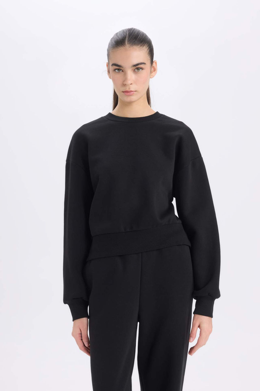 Relax Fit Bisiklet Yaka Kal?n Basic Duz Sweatshirt - Defacto фото 5