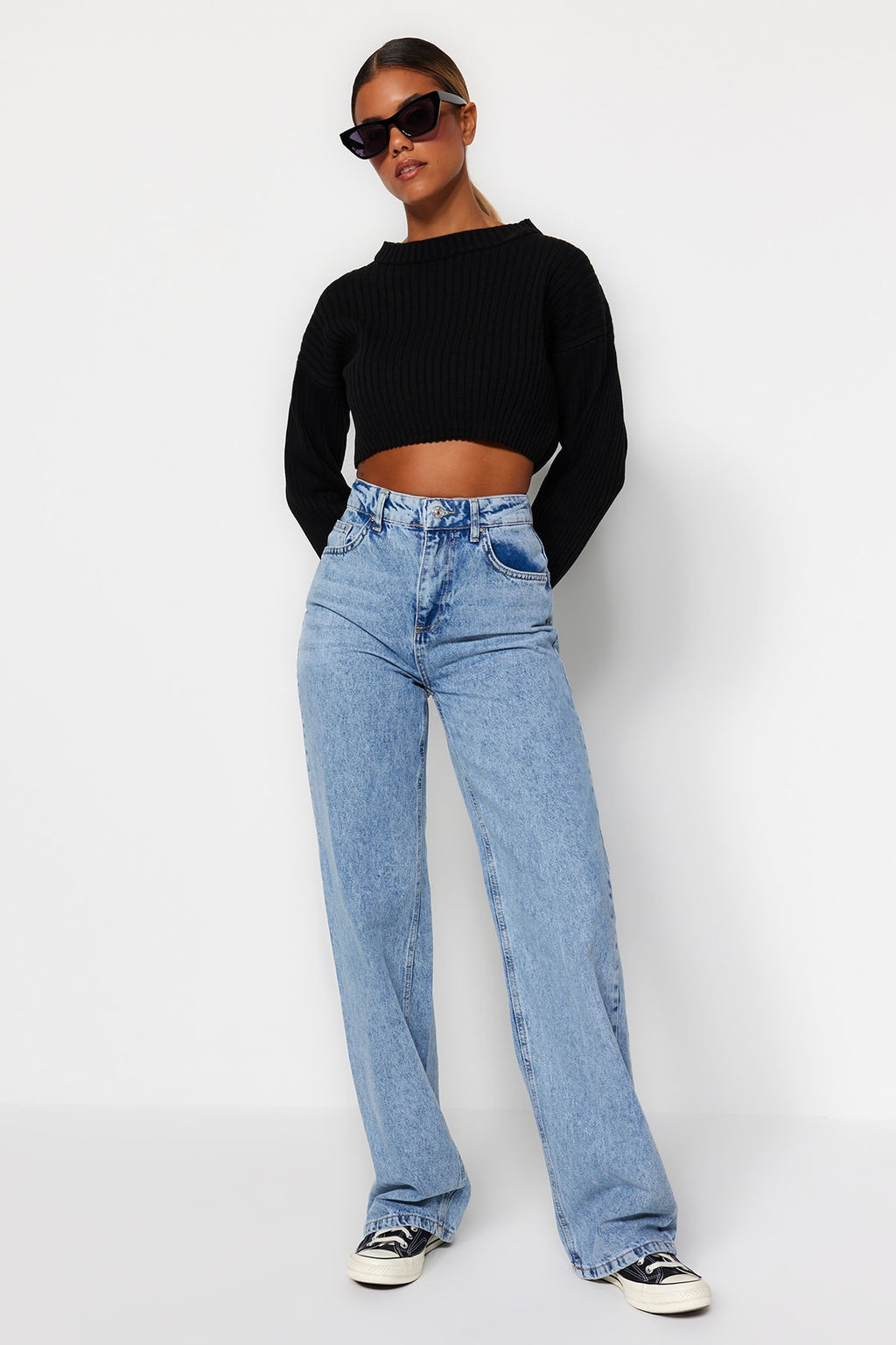 Ac?k Mavi Yuksek Bel Wide Leg Genis Paca %100 Pamuk Non-Stretch Jeans TWOAW24JE00074