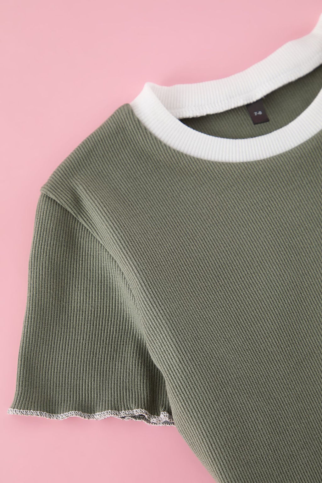 Ac?k Pembe K?z Cocuk Pamuklu Basic Regular Kal?p Kontrast Biye K?sa Kol Orme T-Shirt TKDSS25TS00024 - Trendyolmilla фото 3