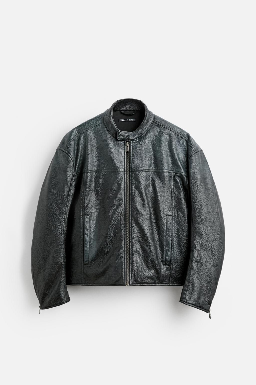 SPRAY EFFECT LEATHER BIKER JACKET - Zara фото 6