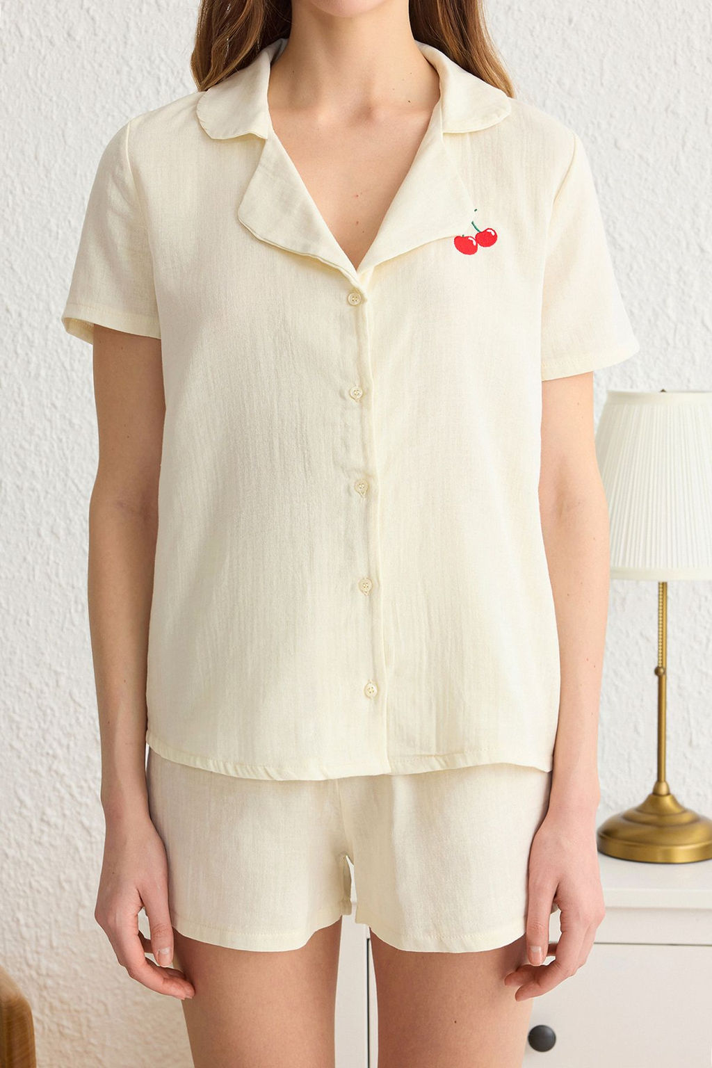 Trendyolmilla Lila %100 Pamuklu Papatya Nak?sl? Muslin Sortlu Dokuma Pijama Tak?m? THMSS25PT00032  фото 3