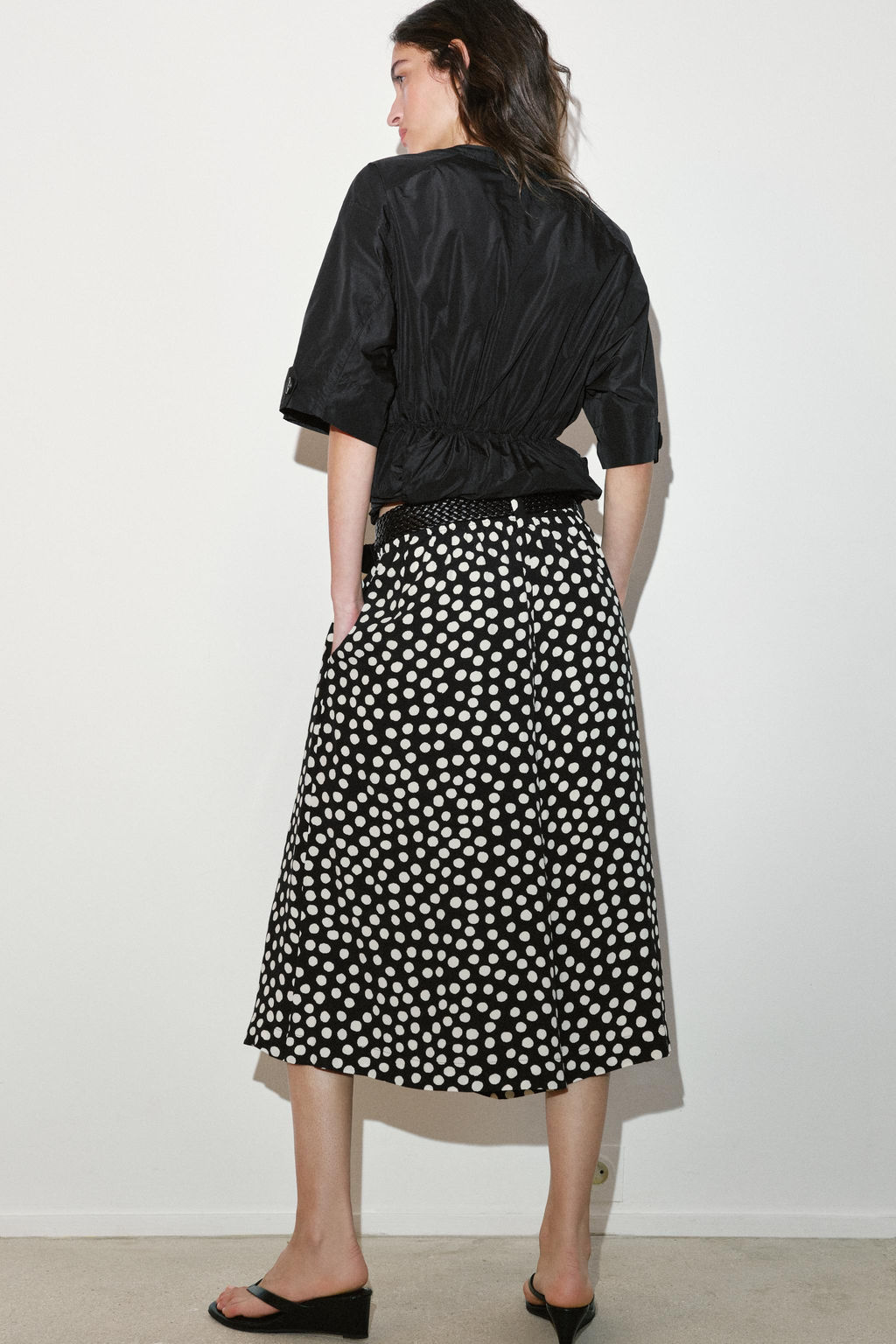 PANTAL?N CULOTTE LUNARES CINTUR?N / Negro / Blanco - Zara фото 7