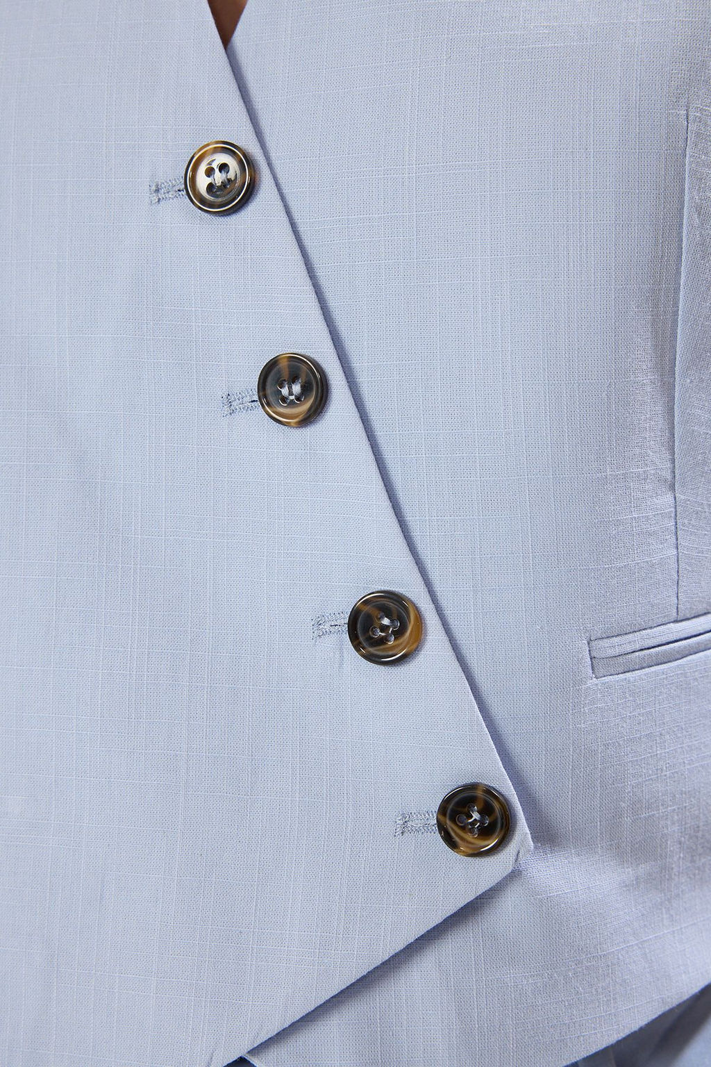 Limited Edition Ac?k Mavi Crop Fitted Dugme Detayl? Dokuma Keten Gorunumlu Yelek TWOSS23YE00016