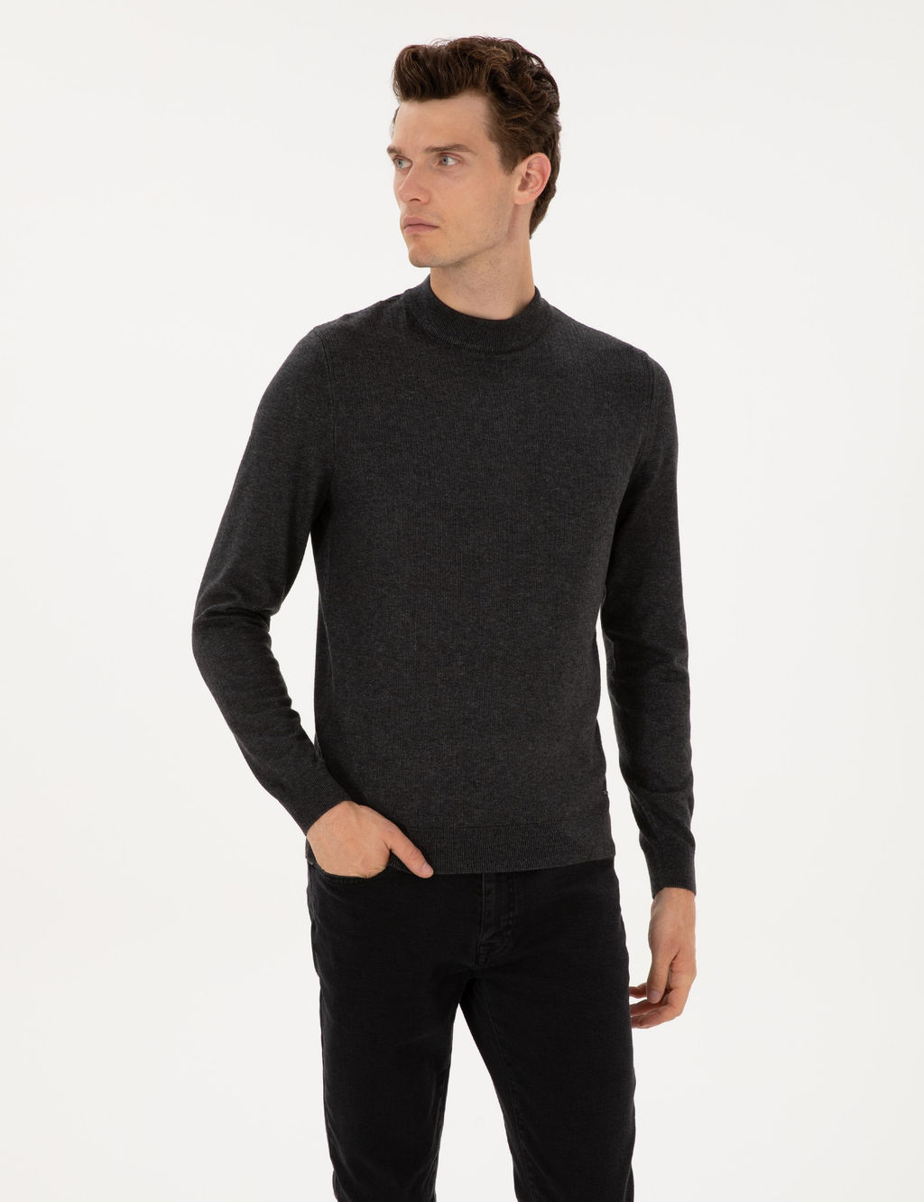 Antrasit Melanj Slim Fit _eyrek Yaka Triko Kazak - Pierre cardin фото 3