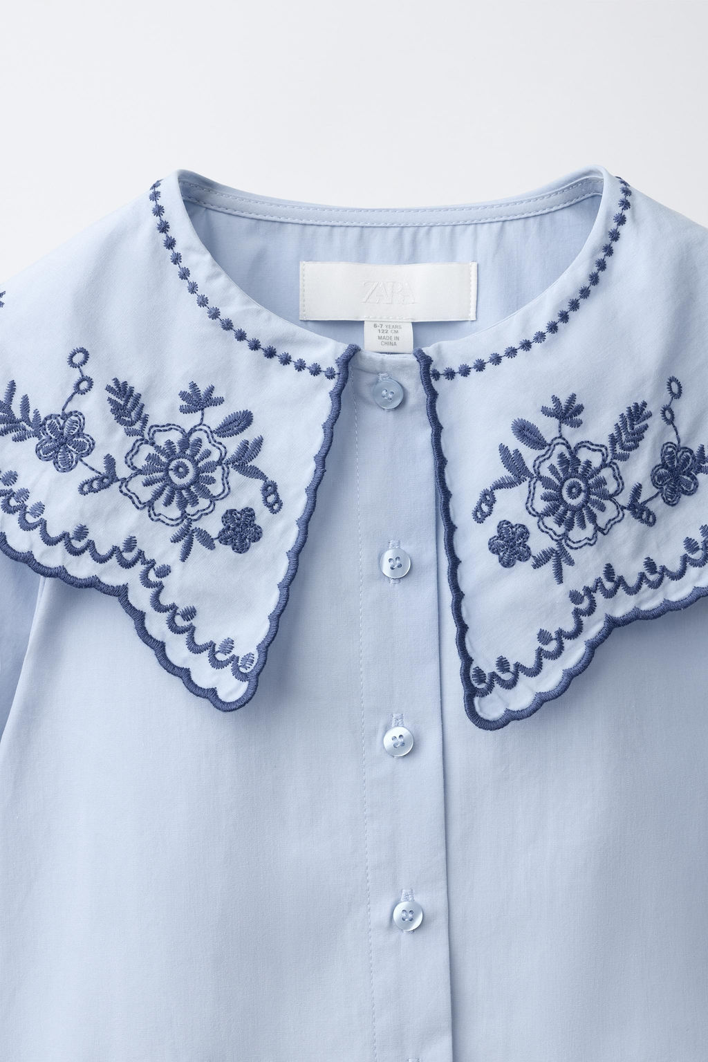 CAMISA CUELLO BOBO BORDADO / Azul claro - Zara фото 3