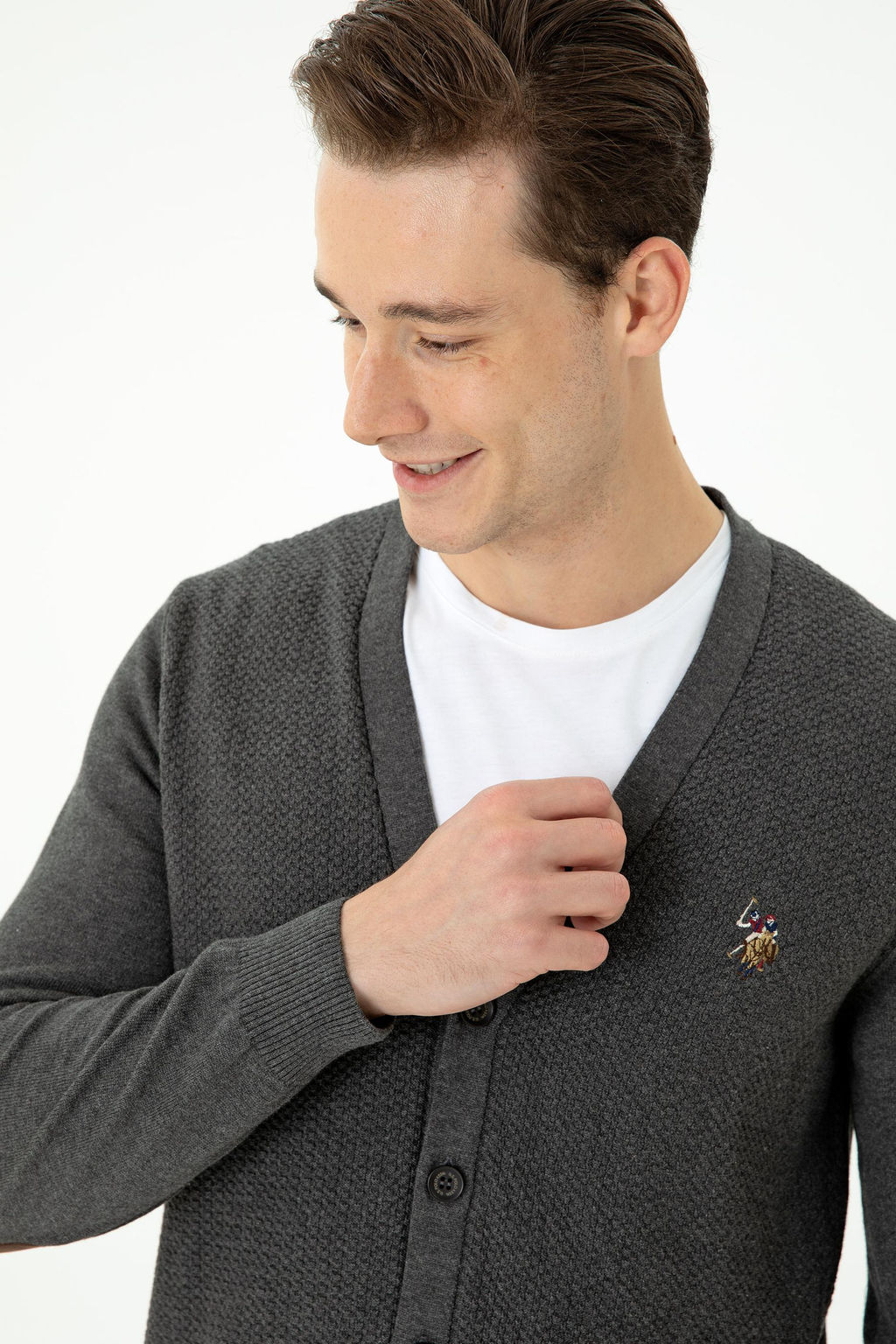 Мужской базовый трикотажный кардиган антрацитового меланжа - U.s. polo assn фото 2