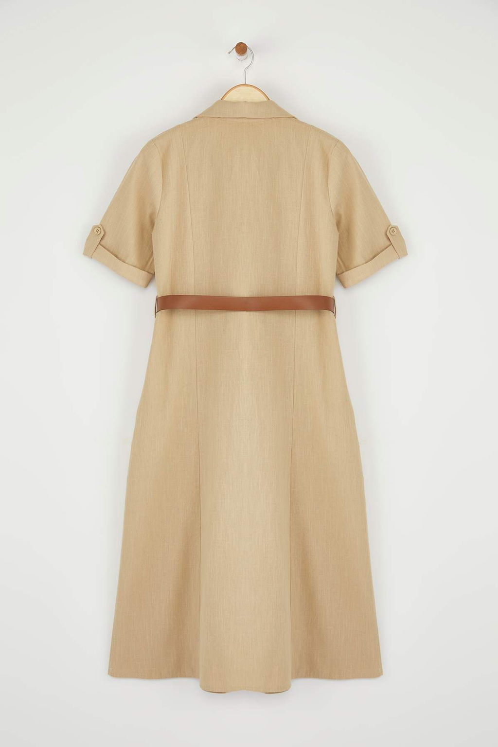 Trendyolmilla Haki Kemerli Keten Kar?s?ml? Cep Detayl? Midi Dokuma Gomlek Elbise TWOSS25EL00704  фото 15