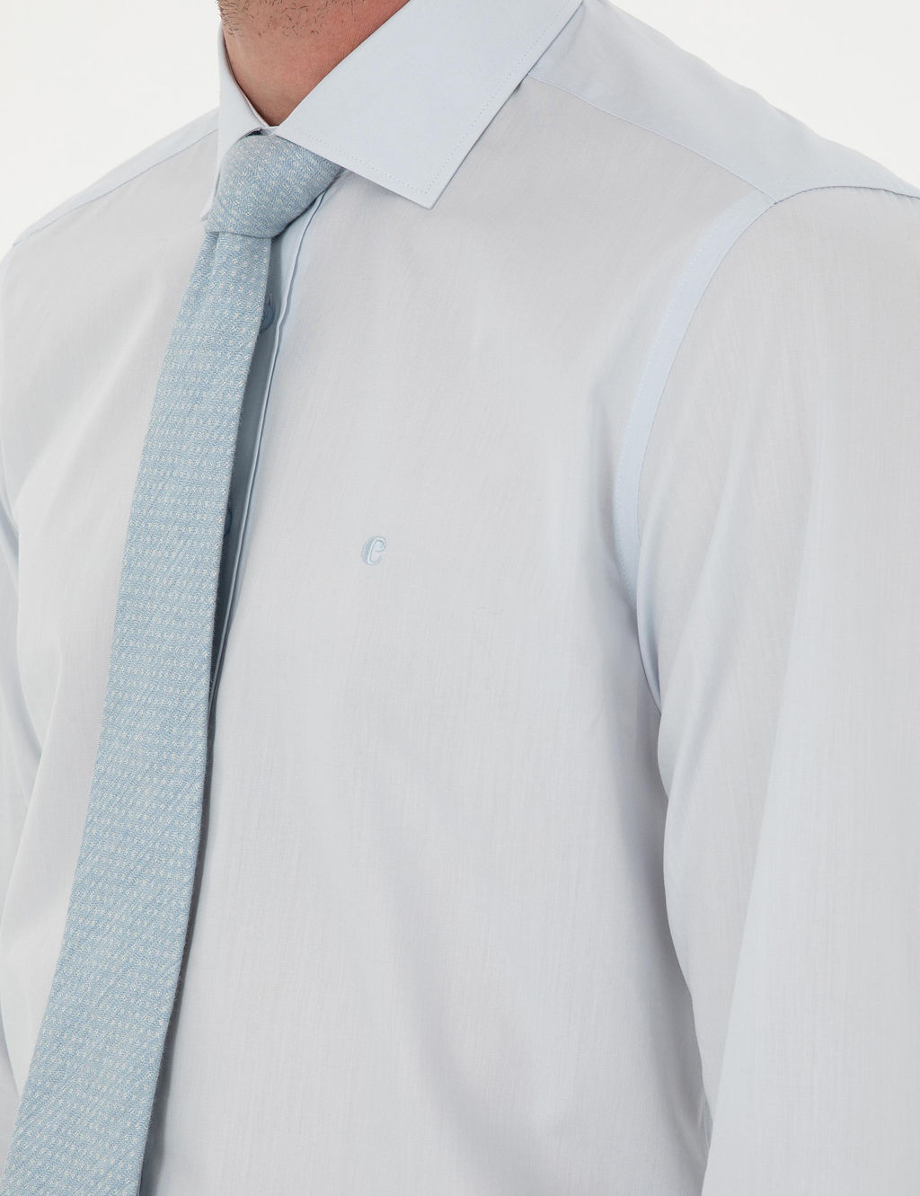 Голубая классическая хлопковая рубашка приталенного кроя - Cacharel фото 7
