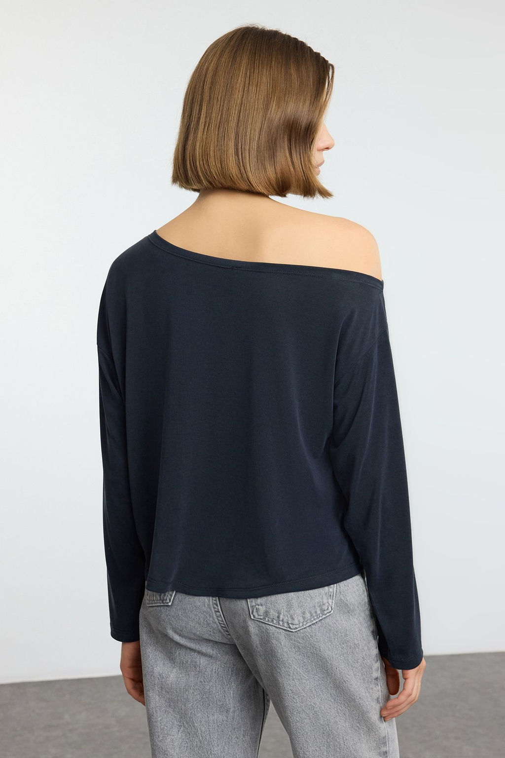 Antrasit Modall? More Sustainable Kay?k Yaka Relaxed/Rahat Kesim Orme Bluz TWOAW25BZ00282