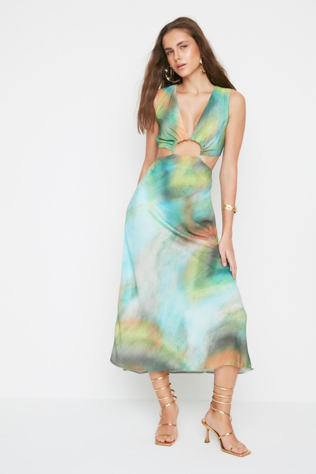 TRENDYOLMILLA Cok Renkli Cut Out/Pencere Detayl? Maxi Dokuma Elbise TWOSS21EL3578  фото 4