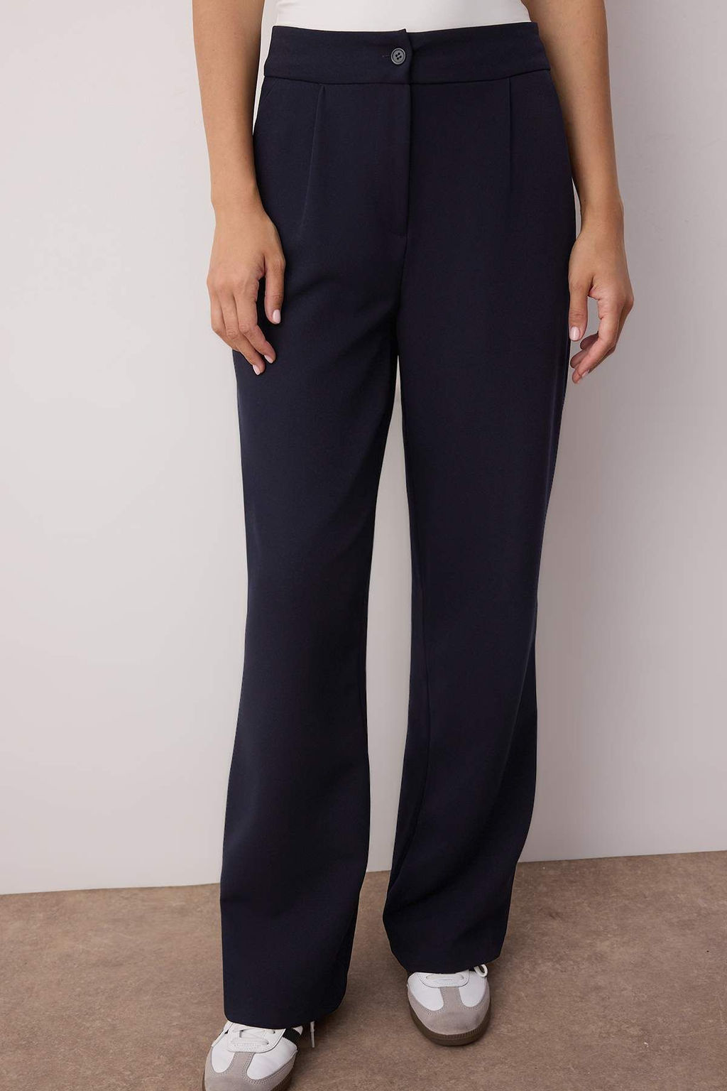 Lacivert Wide Leg/Genis Paca Dokuma Kumas Pantolon TWOAW22PL0139