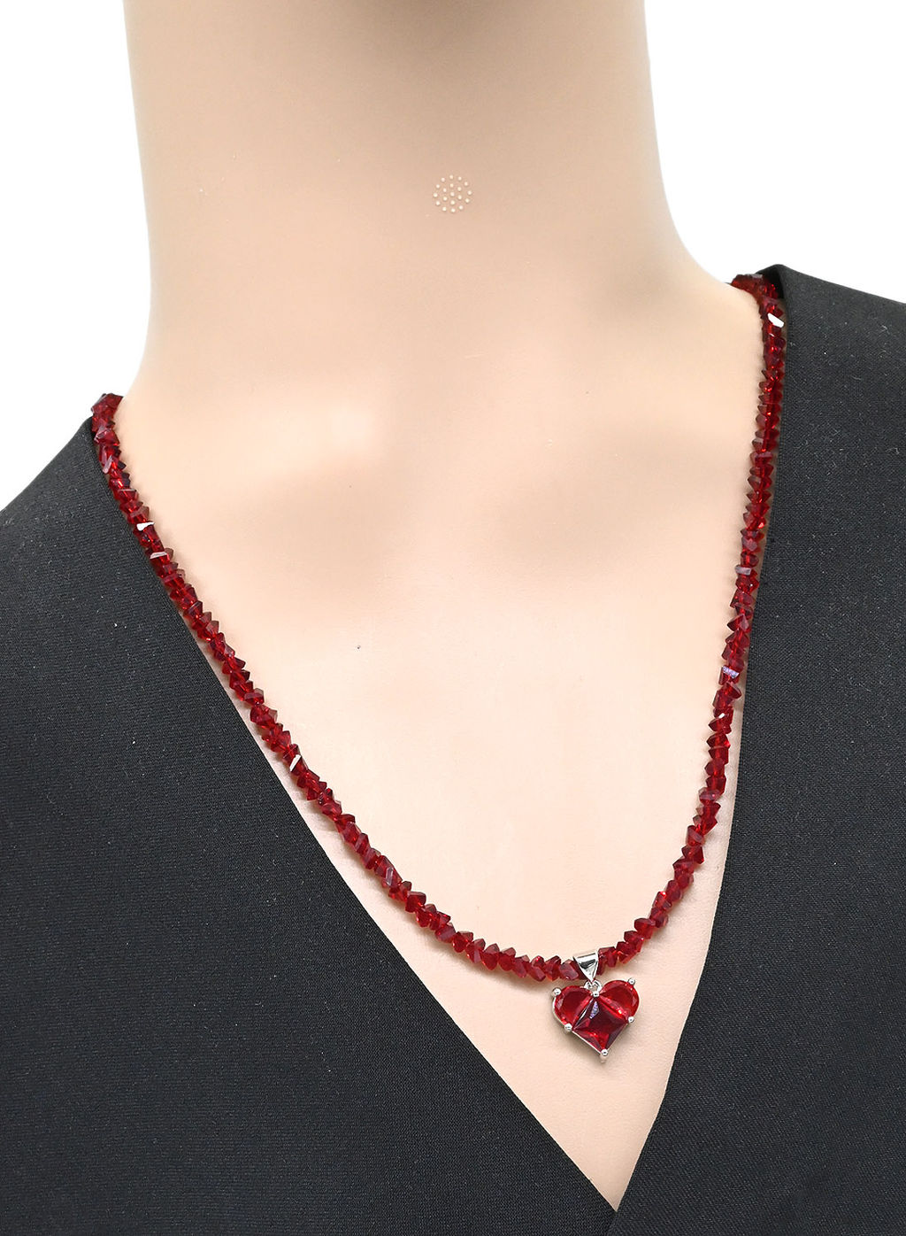 Бусы из циркона с подвеской Сердце, цвет рубин, 60см