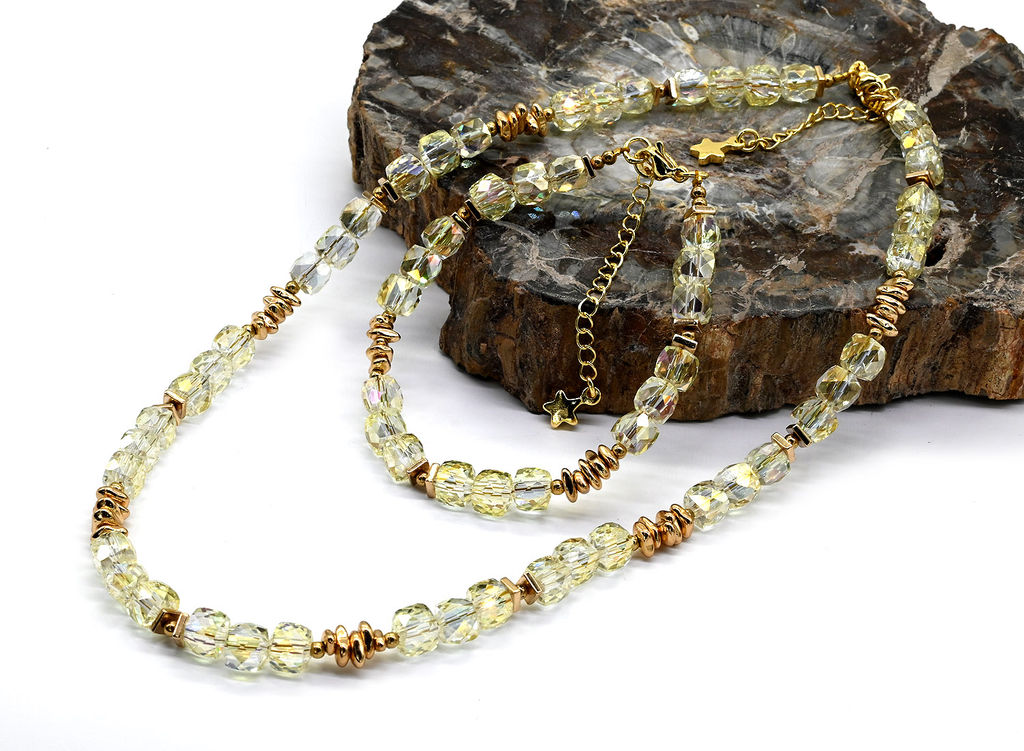 Чокер и браслет из циркона кубик граненый 6*6мм, цвет синий, 40см, 17см - Радуга камня фото 7